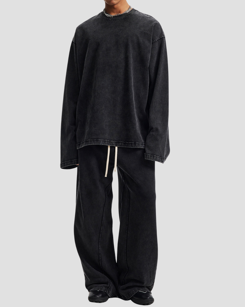 Unisex Acid Wash Wide-Leg Jogger Sweatpants | Vintage Black