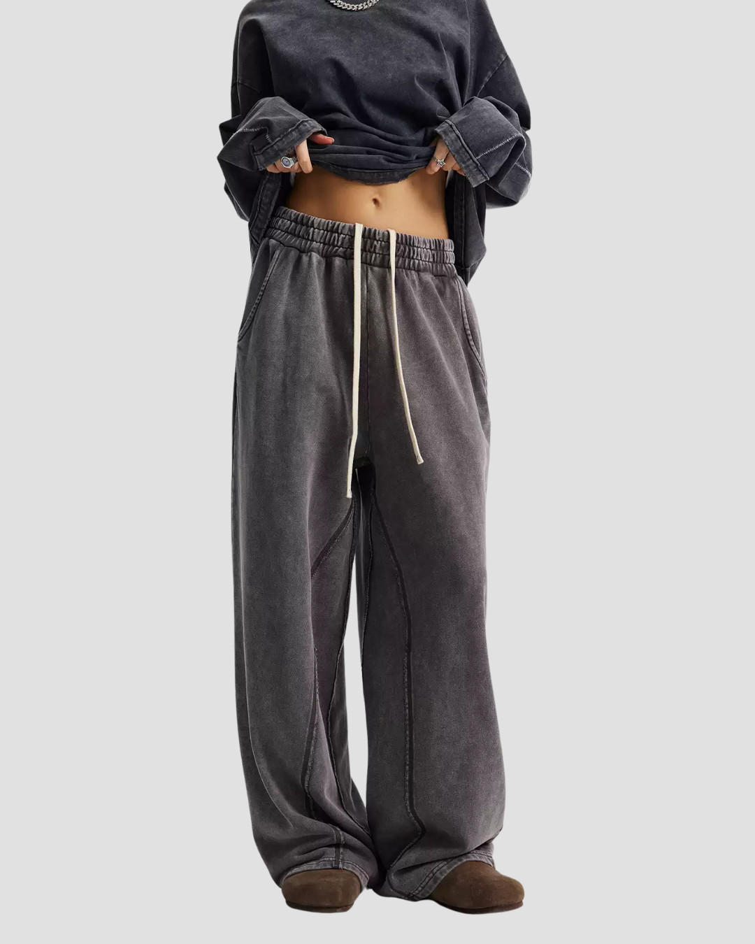 Unisex Acid Wash Wide-Leg Jogger Sweatpants | Vintage Grey
