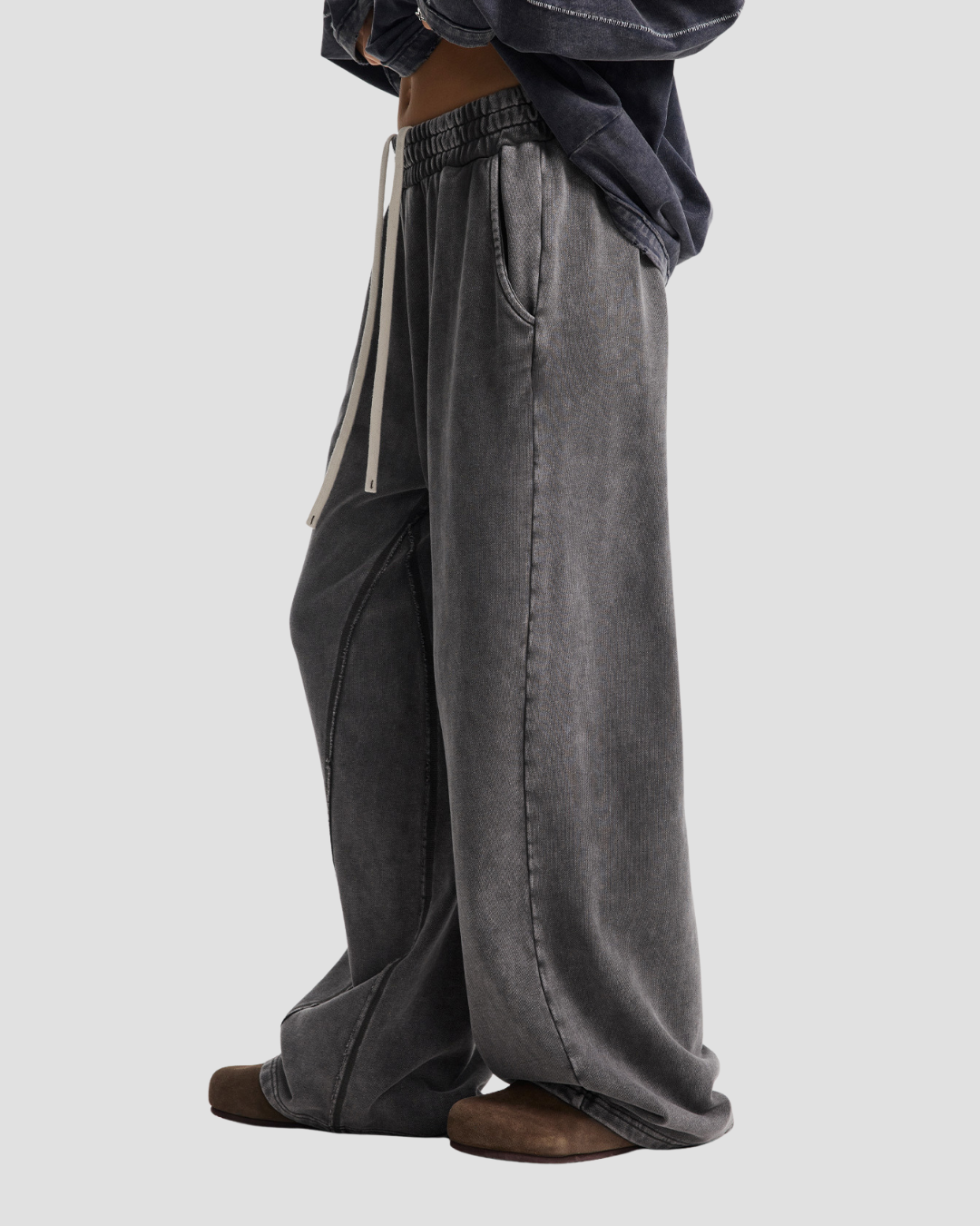 Unisex Acid Wash Wide-Leg Jogger Sweatpants | Vintage Grey