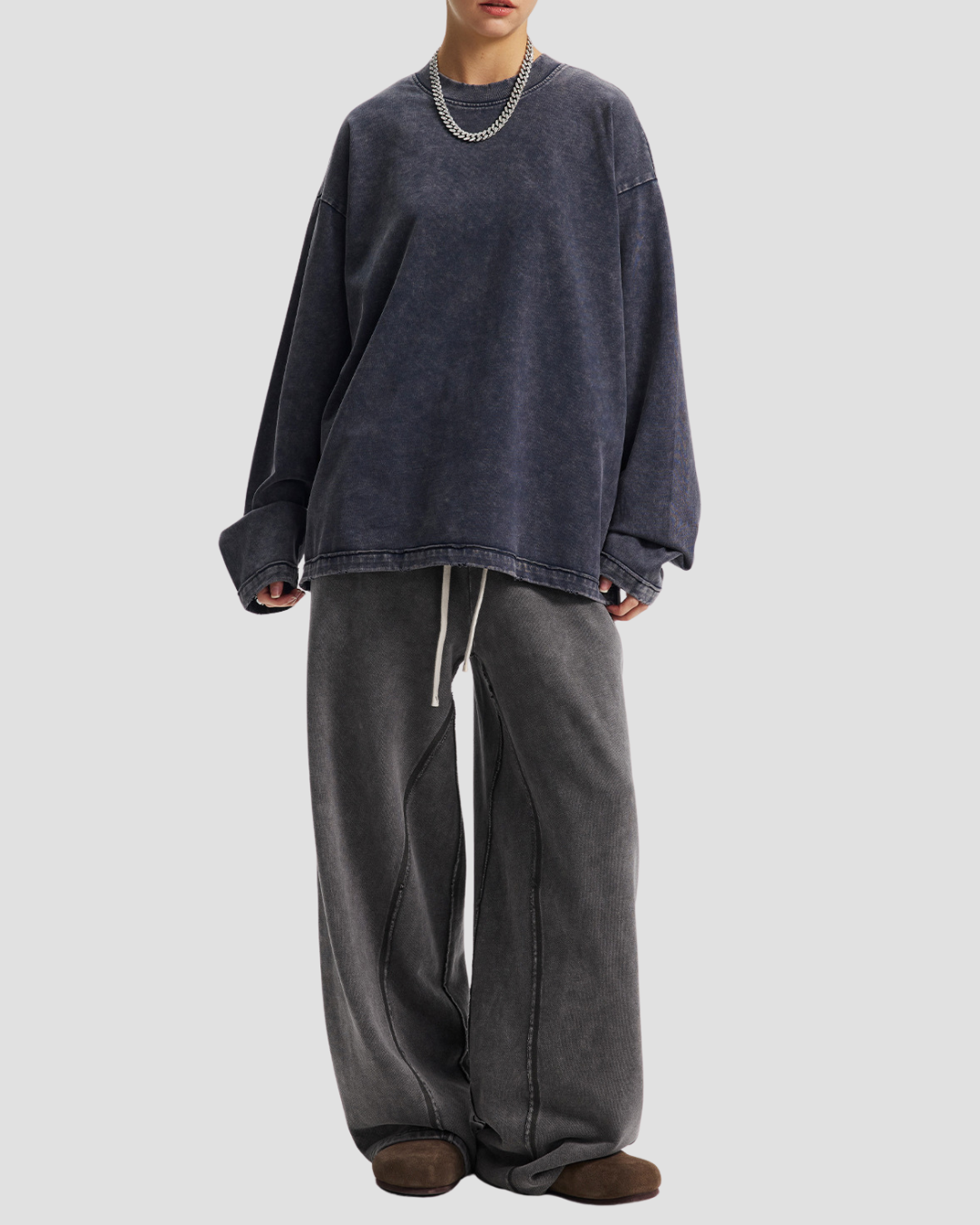 Unisex Acid Wash Wide-Leg Jogger Sweatpants | Vintage Grey