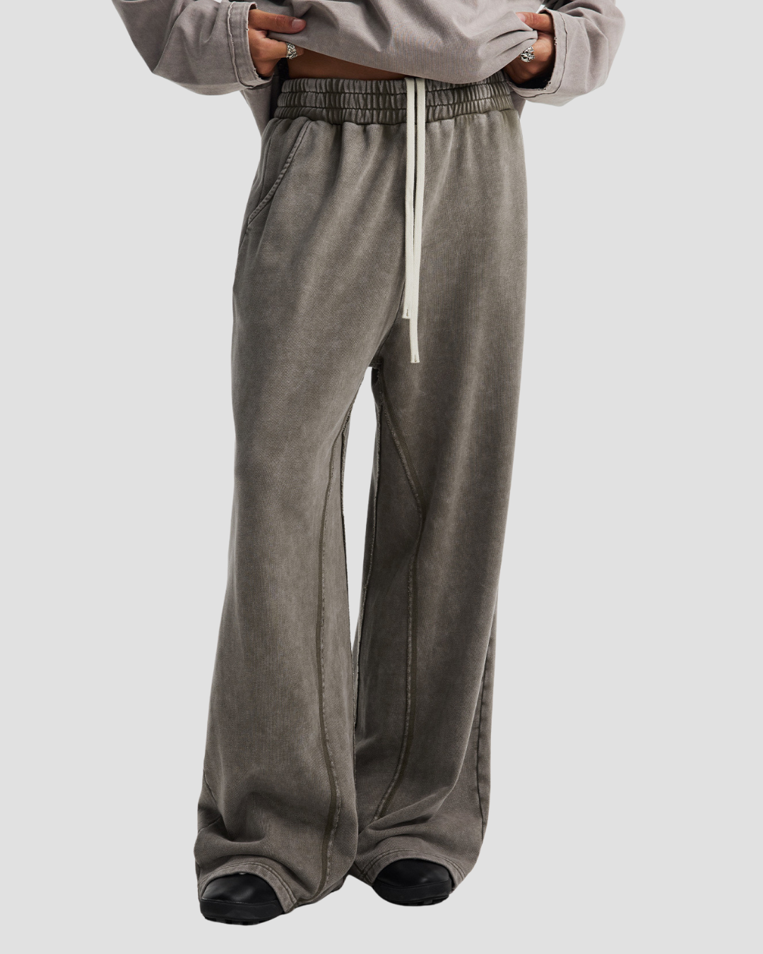 Unisex Acid Wash Wide-Leg Jogger Sweatpants | Vintage Brown