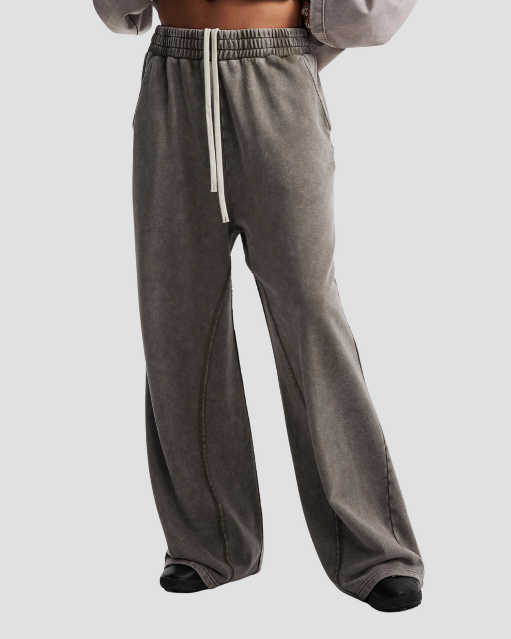 Unisex Acid Wash Wide-Leg Jogger Sweatpants | Vintage Brown