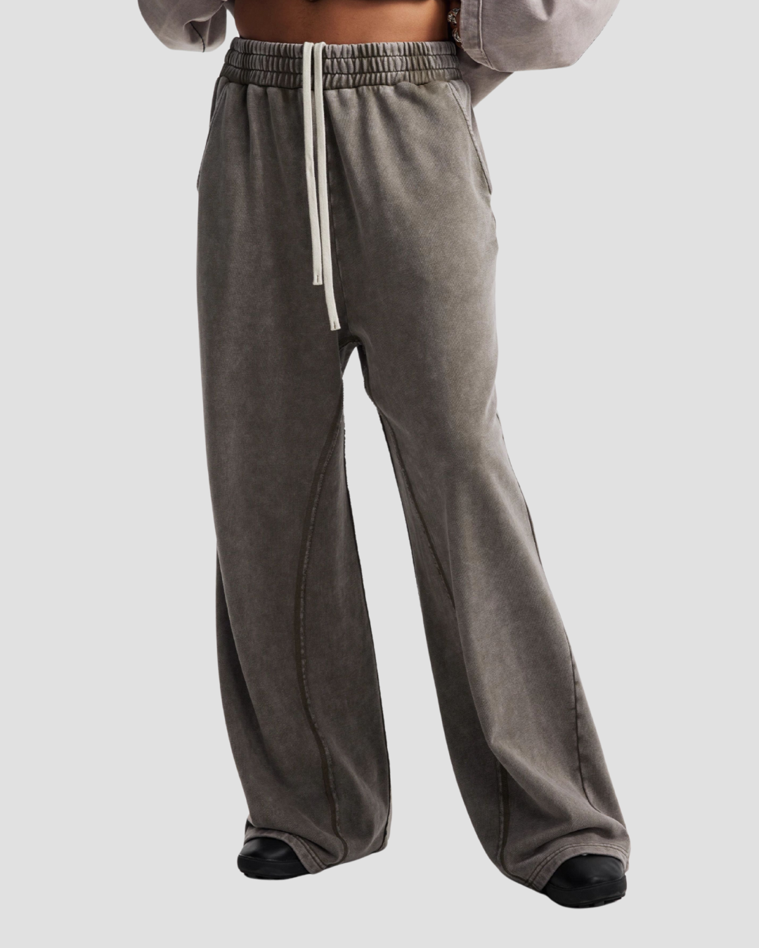 Unisex Acid Wash Wide-Leg Jogger Sweatpants | Vintage Brown