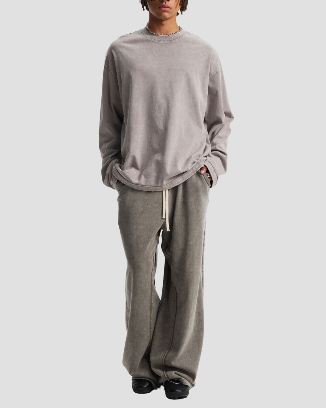 Unisex Acid Wash Wide-Leg Jogger Sweatpants | Vintage Brown