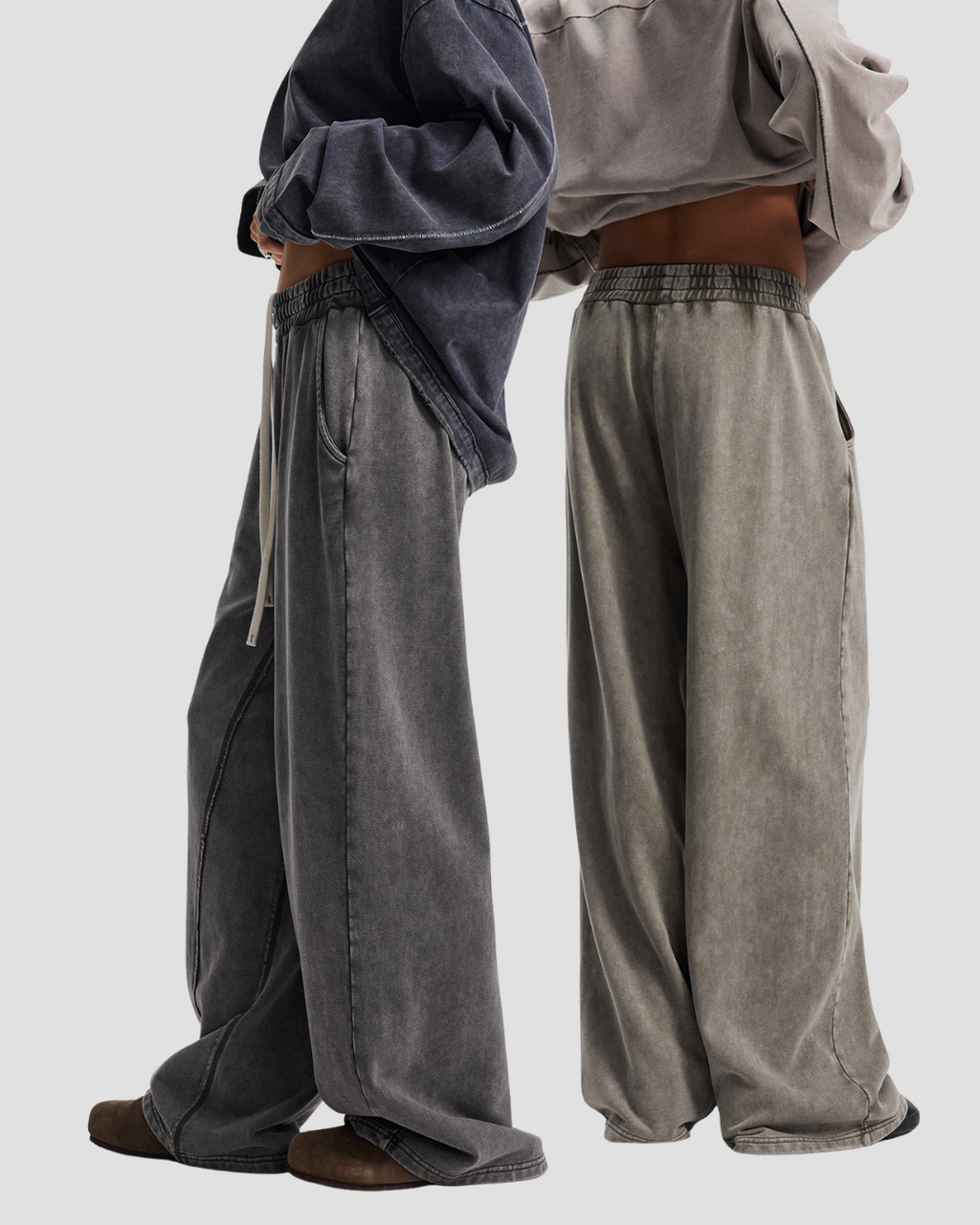 Unisex Acid Wash Wide-Leg Jogger Sweatpants | Vintage Grey