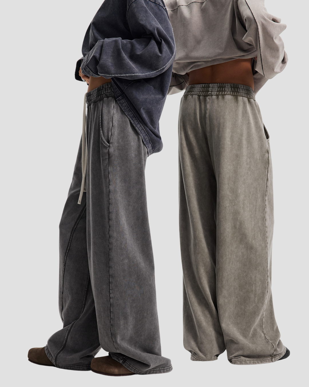 Unisex Acid Wash Wide-Leg Jogger Sweatpants | Vintage Brown