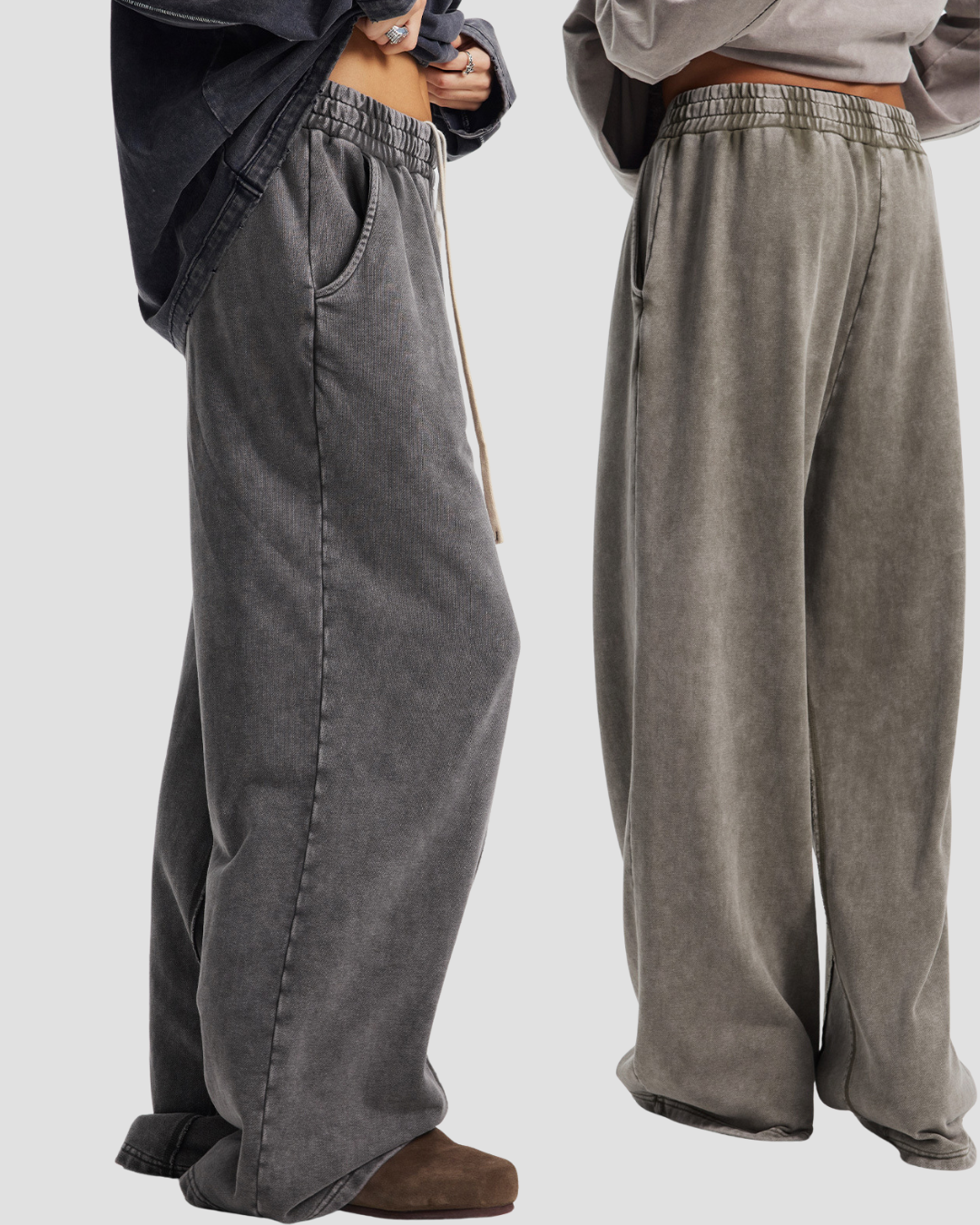 Unisex Acid Wash Wide-Leg Jogger Sweatpants | Vintage Grey