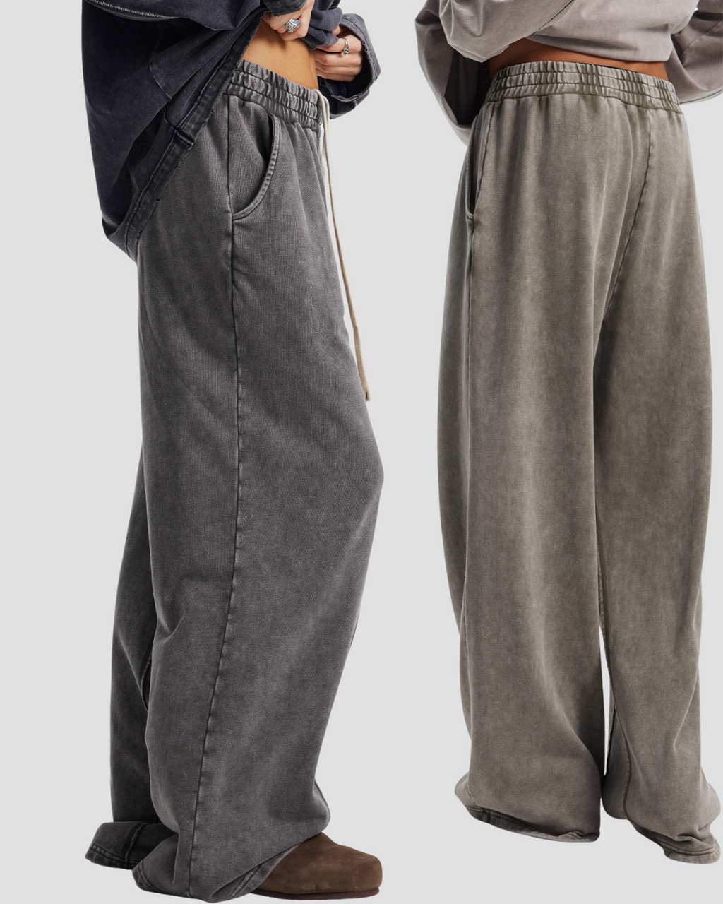 Unisex Acid Wash Wide-Leg Jogger Sweatpants | Vintage Brown
