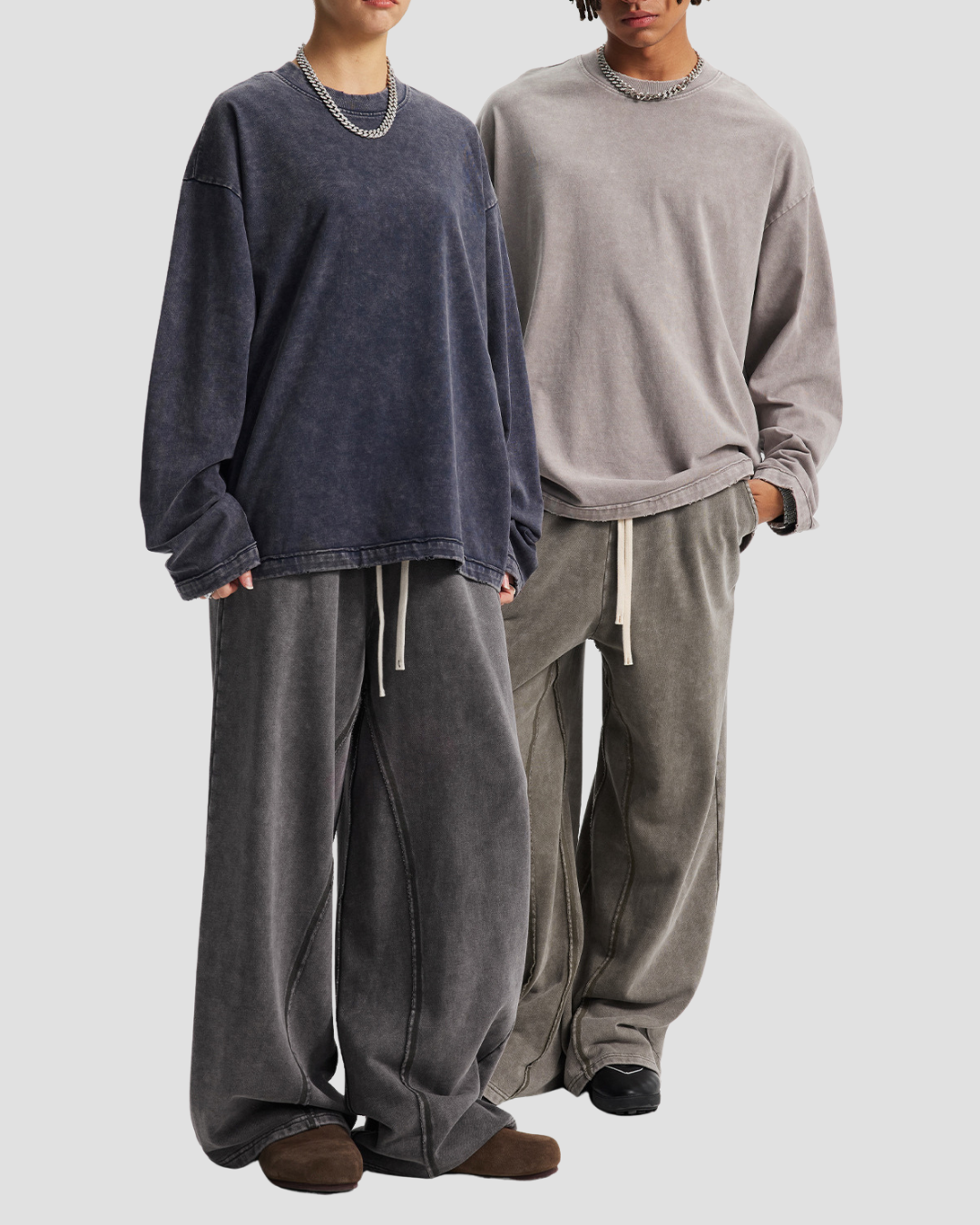 Unisex Acid Wash Wide-Leg Jogger Sweatpants | Vintage Brown