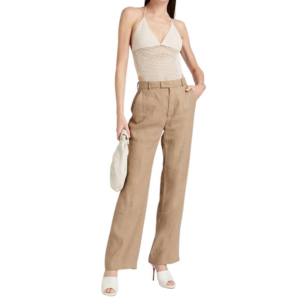 Dion Lee Crochet Knit Halter Neck Bodysuit in Ivory