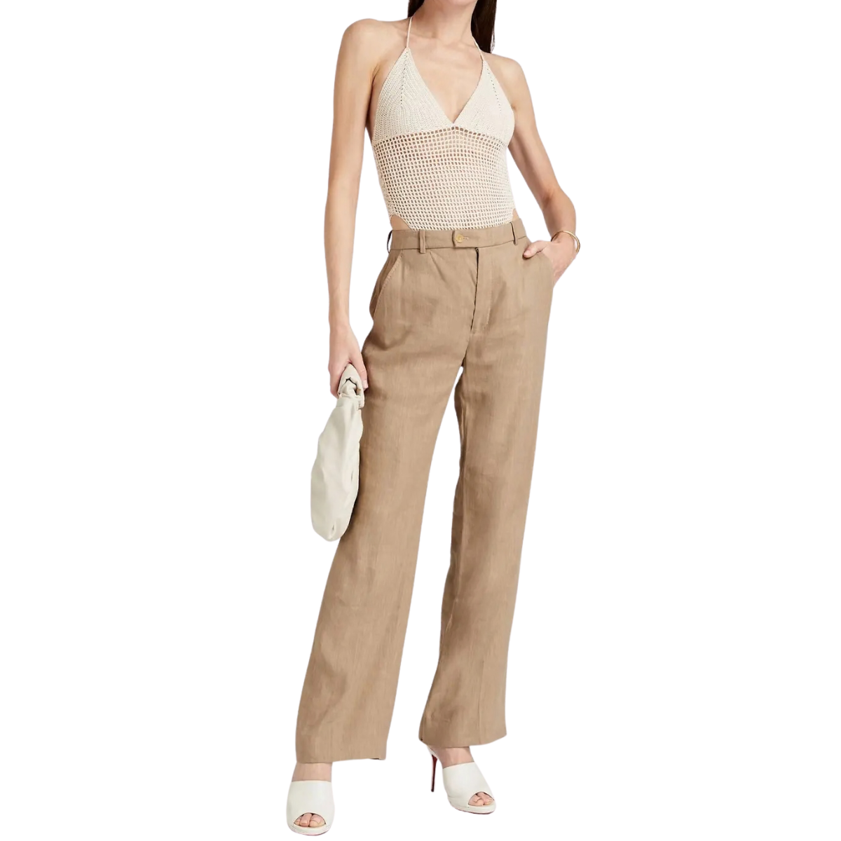 Dion Lee Crochet Knit Halter Neck Bodysuit in Ivory