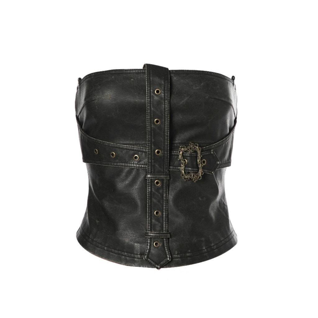 CSFC Washed Leather Distress Corset Top