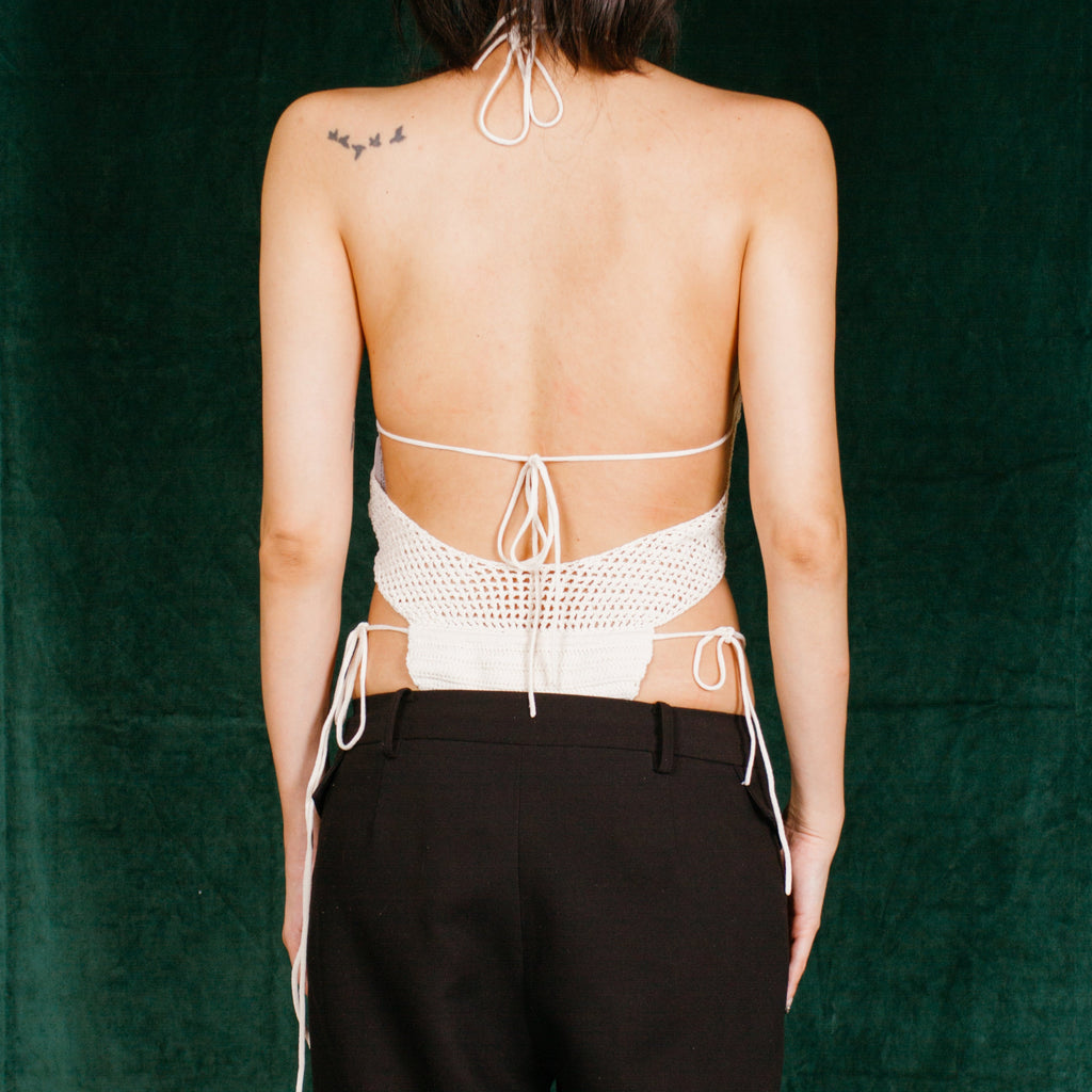 Dion Lee Crochet Knit Halter Neck Bodysuit in Ivory