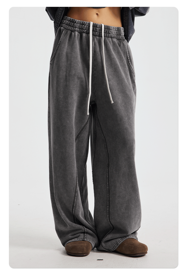 Unisex Acid Wash Wide-Leg Jogger Sweatpants | Vintage Grey