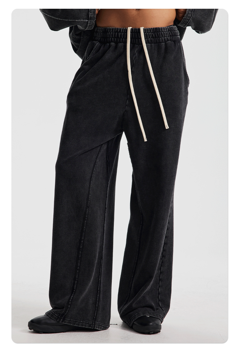 Unisex Acid Wash Wide-Leg Jogger Sweatpants | Vintage Black