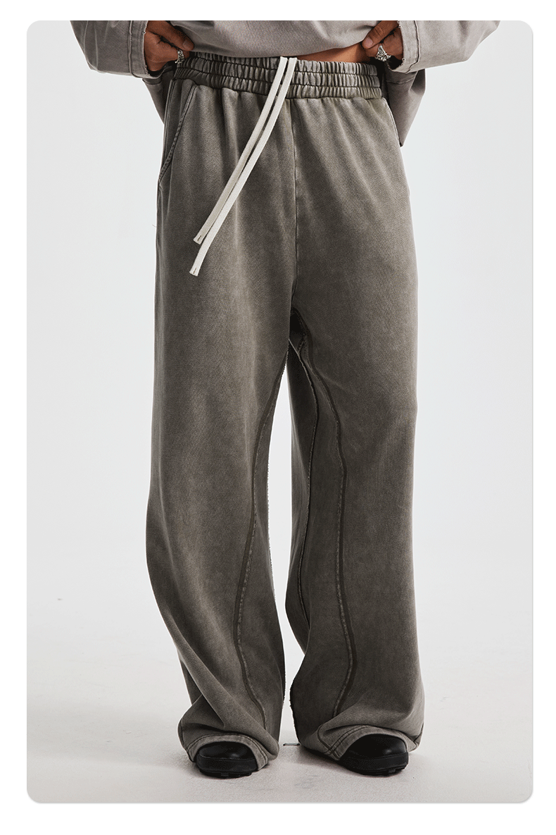Unisex Acid Wash Wide-Leg Jogger Sweatpants | Vintage Brown
